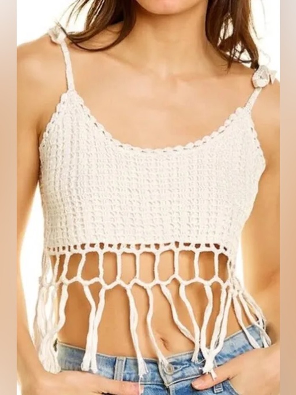 NWT RAGA Earth Child Crochet Ivory Knit Top, Size L